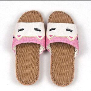 Kawaii Cat Face Woven Linen Slipper 🐱🇯🇵 | NEW Korean Style In House Slippers
